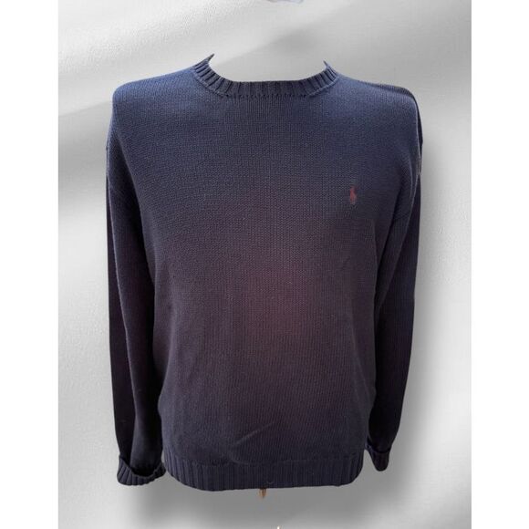 Polo Ralph Lauren Vtg Heavy 100% Cotton Knit Pullover Sz. L Navy Blue - Picture 1 of 9